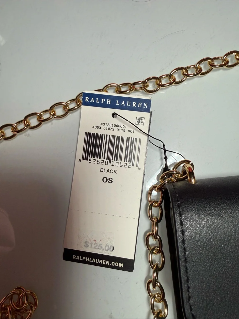 Ralph Lauren Black Leather Crossbody Phone Pouch with Gold Chain